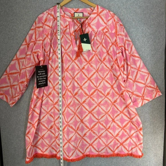 Tuckernuck Bondi Coverup Tunic Beach Top Orange Pink Diamond Dye Size XXL NWT
